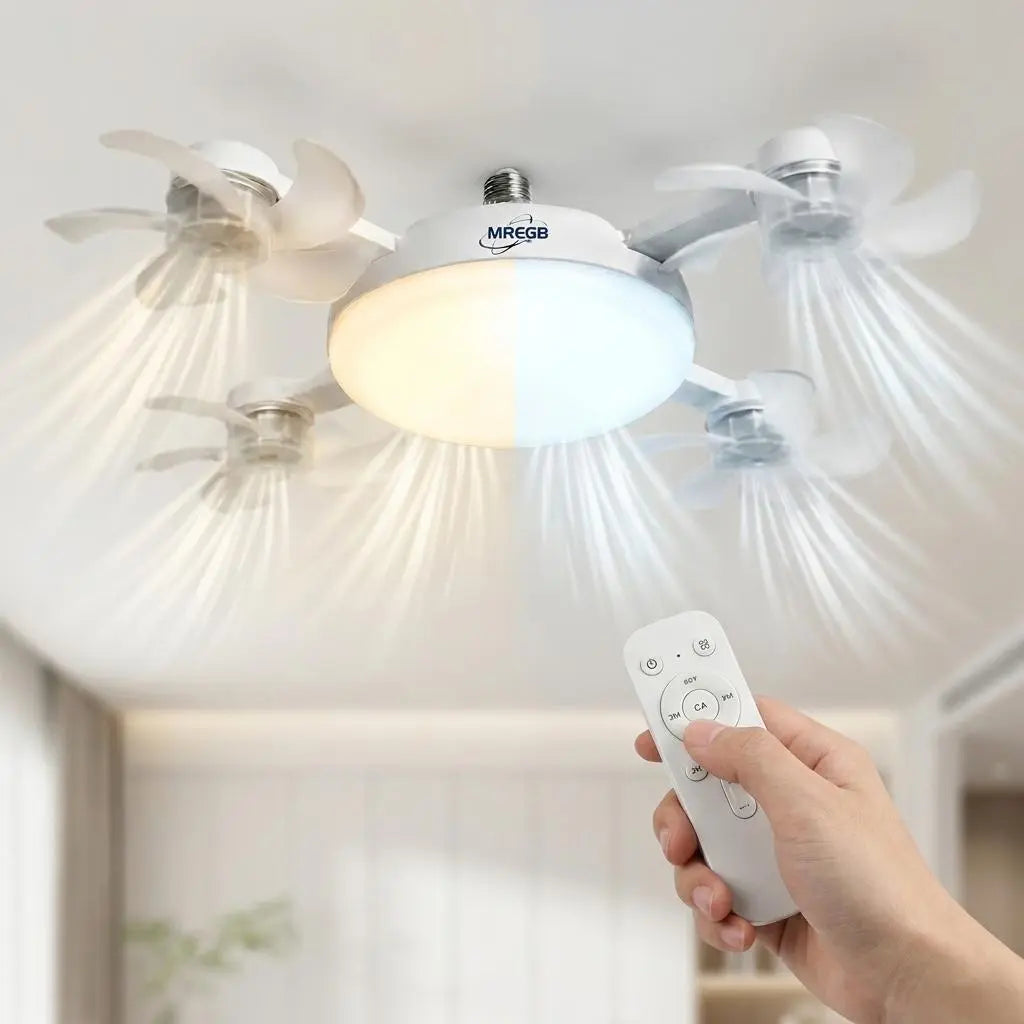 MREGB 2026 E27 Socket Ceiling Fan Light - The Ultimate 2-in-1 Silent LED Fan with Remote Control for Effortless Energy-Saving Cooling and Stylish Lighting in Your Home