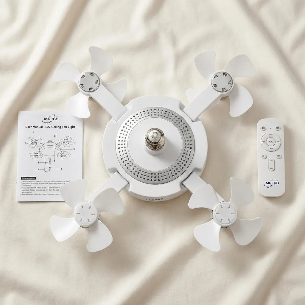 MREGB 2026 E27 Socket Ceiling Fan Light - The Ultimate 2-in-1 Silent LED Fan with Remote Control for Effortless Energy-Saving Cooling and Stylish Lighting in Your Home