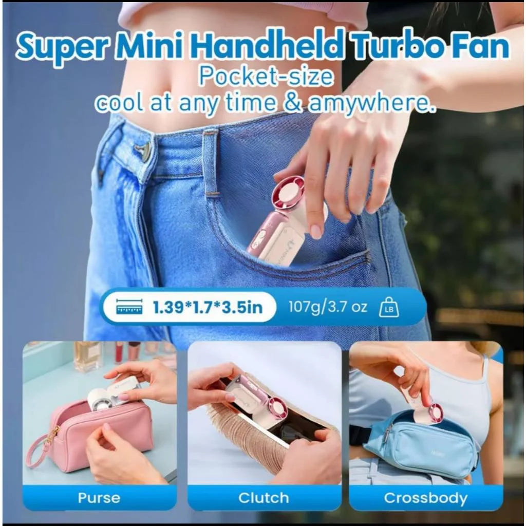 Experience Ultimate Cooling Anywhere with the Portable Mini Handheld Turbo Fan - Rechargeable, High-Speed, and Stylish!